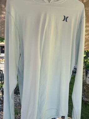 NWT Hurley Icon Palm Hybrid Hooded Long SleeveUPF50+T-Shirt Light Blue SZ M.B9#2